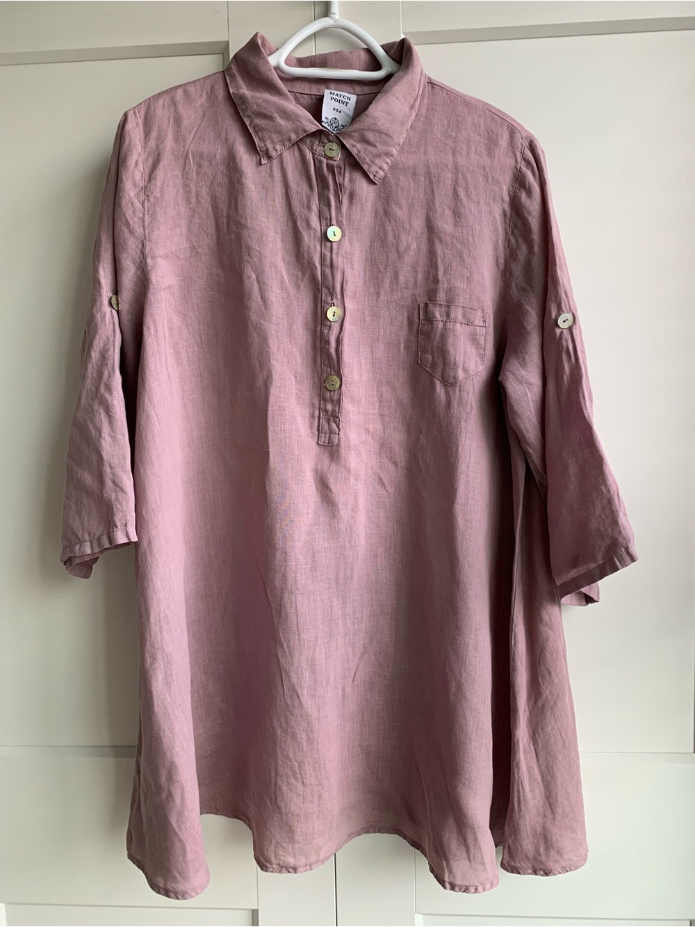 Match Point 100% Linen ¼  Button-Front Linen Tunic Size M Made in USA